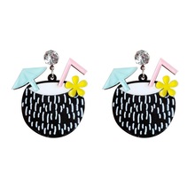 Exaggerated Beach Vacation Style Coconut color   Heart-shaped Drink Acrylic Drop Earrings Cool Style Fresh Fashion Colorful Dang 2024 - buy cheap