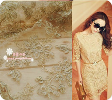Gold Car Bone Embroidered  Lace Fabric Wedding Dress Cloth Width 120cm 1yard 2024 - buy cheap