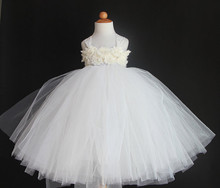 Vestido de novia de encaje blanco para niñas, Tutus de flores de ganchillo esponjoso con tirantes y Diadema, vestido de fiesta de boda para niños 2024 - compra barato