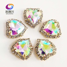 AB color heart shape Crystal glass buckle,gold bottom sew on rhinestones for Diy/jewelry accessories 12mm/14mm/18mm 10pcs SWHK06 2024 - buy cheap