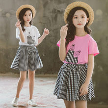 College Style Girls Skirt Set 2021 New Girls Cute Plaid Skirt T-shirt Clothing Set Lovely Cotton Summer Girls Clothes Set 4-12T 2024 - buy cheap