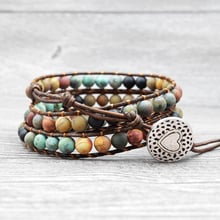 Women Bohemian Boho Bracelets Vintage Leather and Natural Stone 3 Multi-layer Strands Woven Handmade Wrap Bracelets Heart Charm 2024 - buy cheap