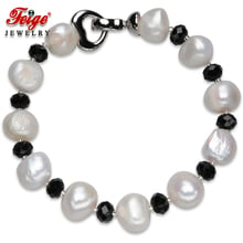 Vintage Design Black Crystal Natural Baroque Freshwater Pearl Bracelet for Women Fine Jewelry Beads Bracelets Wholesale FEIGE 2024 - buy cheap