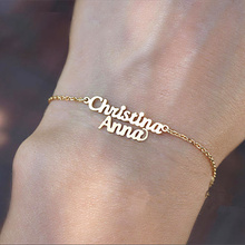 Pulsera de acero inoxidable con nombre personalizado para Mujer, brazalete con cadena, joyería personalizada, oro y plata 2024 - compra barato