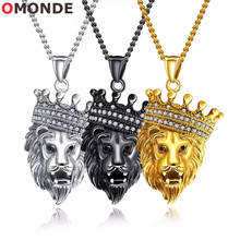 OMONDE Mens Vintage Gold Silver Black Color Lion Head Crown Pendant Necklaces Stainless Steel Animal Leo Jewelry for Male Gift 2024 - buy cheap