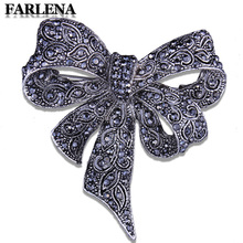 FARLENA Jewelry Unique Large Bow Brooch Pins Inlay with Black Rhinestones Vintage Brooches for Women Dress Hat Accessory 2024 - buy cheap