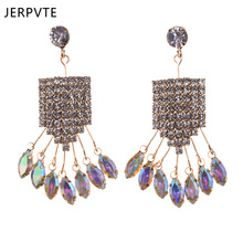JERPVTE Fashion Wedding Earrings for Women Gold Color Crystal Flower Oval Pendant Pendiente Earrings For Women Earring 2024 - buy cheap