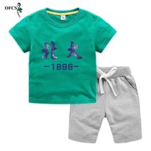 Conjunto de ropa de verano para niños, camiseta de manga corta de algodón y pantalones cortos de actividad, conjunto de 2 Uds., traje para niños y niñas de 2 a 12T 2024 - compra barato