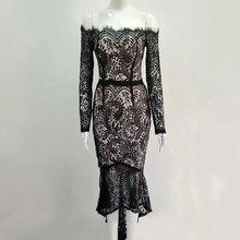 High Quality Women Sexy black Lace Midi Rayon Bodycon Bandage Dress 2018 Elegant Long Sleeve Celebrity Party Dresses 2024 - buy cheap