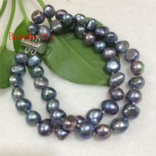 Natural freshwater aquaculture irregular shaped 8-9 mm  black pearl bracelet 8 inches 2024 - buy cheap