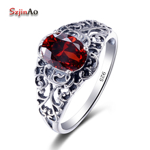 Szjinao-anillos de granate para mujer, anillo grande de Rosa ovalada tallada, S925 brillante anillo Vintage, ajuste de clavija de plata 2020, joyería de moda 2024 - compra barato