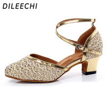 DILEECHI Gold Latin dance shoes female adult summer square dance shoes high-heeled soft outsole 2024 - buy cheap