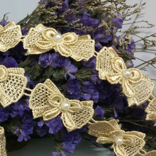 1 Yard Gold Soluble Butterfly Bowknot Pearl Embroidered Lace Trim Ribbon Fabric Sewing Craft Handmade DIY Costume Decoration 2024 - buy cheap