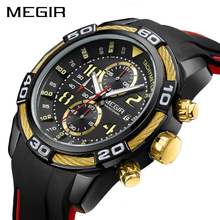 Megir relógio masculino esportivo com cronógrafo, de silicone militar, criativo, de pulso, quartzo 2024 - compre barato
