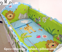Promotion! 6PCS Lion baby bedding bed around piece set 100% cotton cot nursery bedding (bumpers+sheet+pillow cover) 2024 - buy cheap