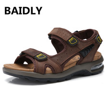 Comfortable Handmade Men Sandals Genuine Leather Sandals Soft Summer Men's Shoes Retro Casual Beach Slippers Big Size 2024 - buy cheap