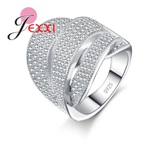 Feminino completo claro micro zircão cúbico casamento festa anéis 925 prata esterlina bandas jóias qualidade superior anillos 2024 - compre barato