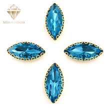 7X15 milímetros Lago azul do olho do Cavalo sew em strass base de ouro com buraco rendado garras strass cristal de vidro diy acessórios de vestuário 2024 - compre barato