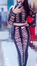 Celebrity High Quality Black Nude Mantual Weaving 2 Pieces Bandage Set Night Club Party Set 2024 - buy cheap