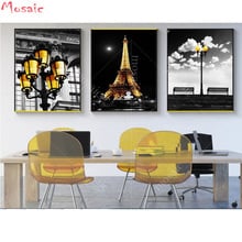 3 pçs diamante bordado cidade série preto e branco arte paris torre, pintura diamante ponto cruz quadrado diamante mosaico arte da parede 2024 - compre barato