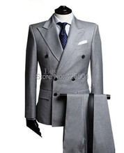 2020 Light Grey Business Men Suits With Pant Slim Fit 2 Piece Groom Double Breasted Wedding Tuxedos Blazer For Wedding Prom Suit 2024 - buy cheap