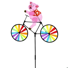 Bonito 3d animal porco na bicicleta moinho de vento whirligig jardim gramado quintal decoração girador vento 2024 - compre barato