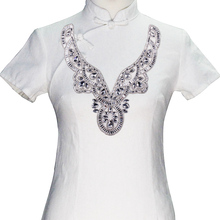 1piece White V-Neck Collar Applique Hot Fix Crystal Rhinestone Motif Transfer Iron On Sticker Sewing Accessories T2417 2024 - buy cheap