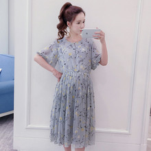 Spring Summer Maternity Casual Pleated Dresses Chiffon Floral Dress for Pregnant Women Lantern Sleeve Clothing Maternity Clothes 2024 - buy cheap