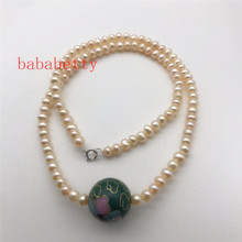New  natural freshwater pearl A 4-5MM pink  pearl 16MM cloisonne Yellow blue green pendant  necklace 2024 - buy cheap
