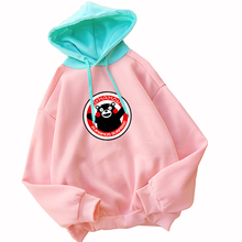 2018 New Fashion Casual Hoodies Sweatshirt Women Pink Spell Color Stitching Hooded Loose Fleece Kawaii Cartoon Kumamon Pullovers 2024 - buy cheap