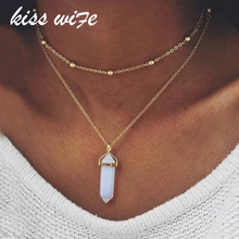 Kisswife pedra opala natural lua gargantilha colar moda ouro cor pedra cristal pingente colar para mulher 2024 - compre barato
