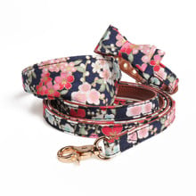 Retro Floral Pet Cat Dog Puppy Collar and Leash Set Bow Tie/Triangular PU Leather Collar for Small Dog Teddy Chihuahua Collars 2024 - buy cheap