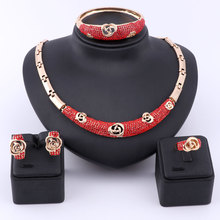 African Beads Jewelry Set Women Red Austrian Crystal Gold Color Fashion African Dubai Necklace Fine Jewelry Sets 2024 - buy cheap