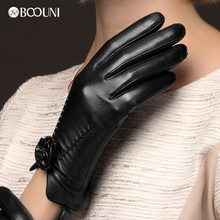 Женские кожаные перчатки BOOUNI, черные перчатки из натуральной овечьей кожи, наручные перчатки для вождения, NW469 2024 - купить недорого
