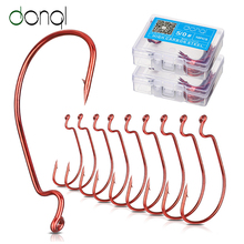 DONQL 10pcs/ Set Red Wide Crank Offset Fishing Hook Carbon Steel Fishhook For Soft Worm Lure 5/0#-1# Barbed Carp Fishing Hooks 2024 - buy cheap