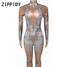 Big Stones Flowers Printed Stretch Jumpsuit Female Singer Bar Show Bodysuit Women's Dance Party Nightclub Stage Oufit Sexy Wear 2024 - buy cheap