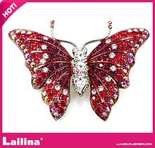 Fashion Popular Red Butterfly Rhinestone Brooch Shiny Garment Pin For Lady 2024 - buy cheap
