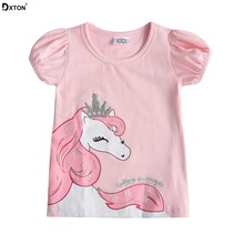 Dxton Unicorn Girls T-shirt 2019 Summer Short Sleeve Baby Girls Kids Tees Cartoon Sequin Tops Cotton Children Clothing S3970 Mix 2024 - buy cheap