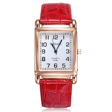 Роскошные брендовые модные часы для женщин красный кожаный ремешок наручные часы квадратный циферблат кварцевые часы женские Розовое Золото чехол relojes para mujer 2024 - купить недорого