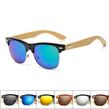 Óculos de sol de bambu para homens e mulheres, meia armação de madeira, designer de marca, espelhado, original, óculos de sol para homens, retrô de sol masculino 2024 - compre barato