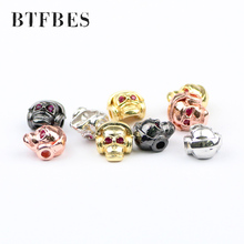 BTFBES-Cuentas de cobre con forma de cabeza de Calavera, accesorios de pulsera de joyería, 4 Uds., AAA, dorado, ojo rojo, escuchar música 2024 - compra barato