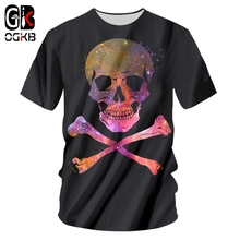OGKB hombre nuevo patrón de color Hip Hop ropa 3D impreso cielo estrellado cráneo Casual de gran tamaño de los hombres O cuello camiseta 6XL 2024 - compra barato
