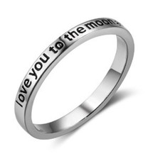 Anéis de aço inoxidável casal gravar carta eu te amo à lua promessa noivado anéis casal jóias dia dos namorados 2024 - compre barato