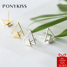 PONYKISS Trendy 100% 925 Sterling Silver Triangle Hollow Shape Stud Earrings Women Party Prevent Allergy Jewelry Fashion Gift 2024 - buy cheap