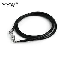 1pc 2mm 3mm Nice Real Black Cowhide Leather Cord Necklace With Stainless Steel Lobster Clasp Charms For Necklace Making Rope 18" 2024 - buy cheap