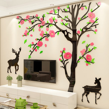 Creative Sika deer tree DIY Children's room bedroom home living room TV background wall decoration 3D acrylic wall sticker 2024 - buy cheap