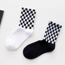 Women's Novelty White and Black Squares Socks Harajuku Skateboard Hip Hop Socks Sox Long Sock Streetwear Femme Meias 2024 - buy cheap