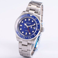 BLIGER-Reloj de pulsera mecánico para hombre, de 40MM, con esfera de cerámica azul, GMT, cristal de zafiro, MINGZHU3804, movimiento automático 2024 - compra barato