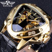 WINNER – reloj de pulsera mecánico para hombre, Steampunk, con diseño de triángulo, esqueleto dorado, movimiento para hombre misterioso, de pulsera, mecánico, masculino 2024 - compra barato