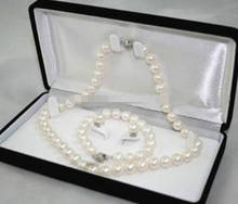 Бесплатная доставка 6-7 мм белый Akoya культивированный жемчуг ожерелье браслет серьги набор без коробки 2024 - купить недорого